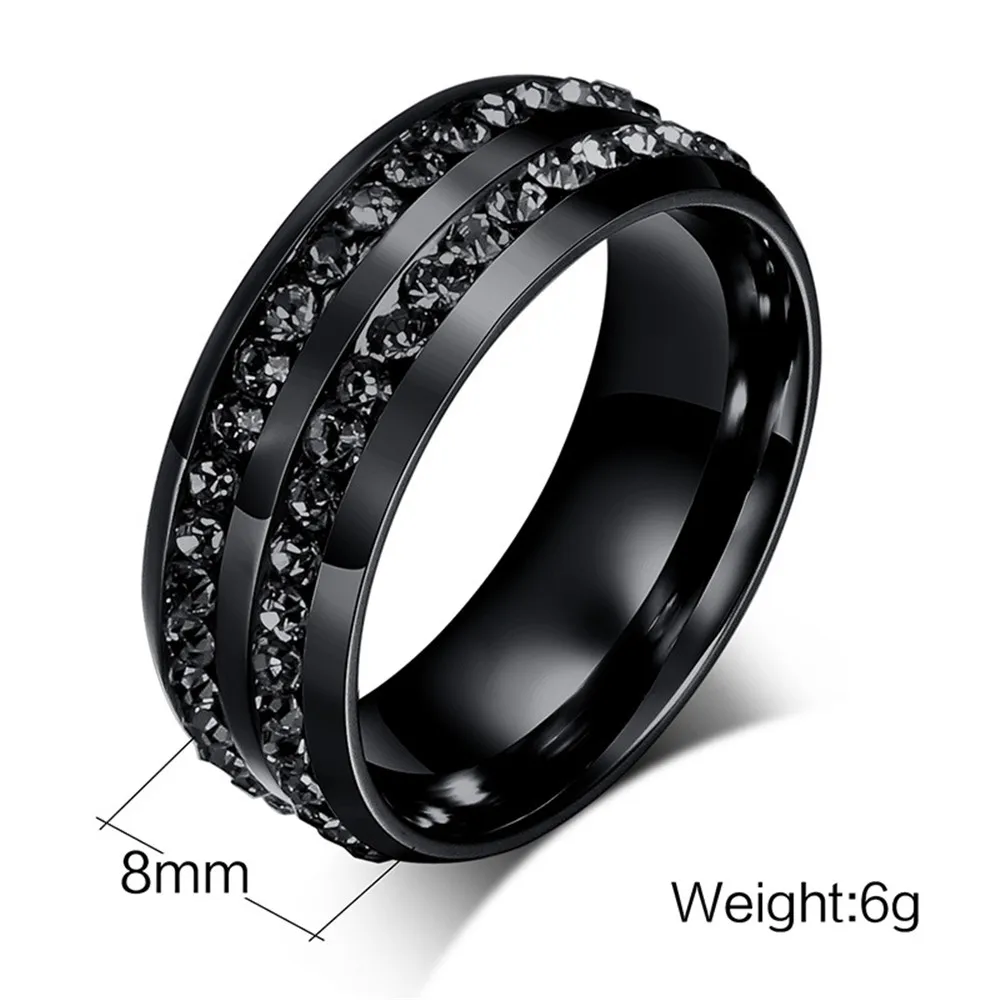 Titanium Steel Inlay And Womens Black  wedding ring couple  Princess Cut Heart CZ Crystal Engagement Band Bridal  Jewelry