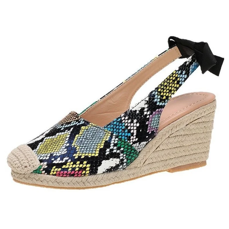 Kobiety kliny sandały Slip on Closed Toe platforma Espadrille sandały damskie serpentynowe słomiane dno letnie buty damskie