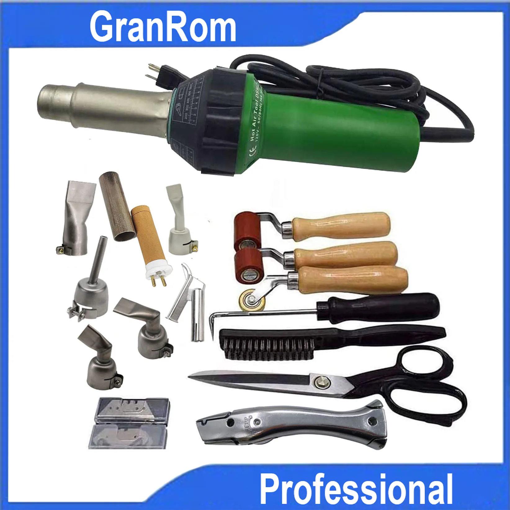 

1600W Professional Heat Gun Kit PVC Roofing Welding Tools Plastic Welder Hot Air Torch with Nozzles Silicone Rollers Seam Tester