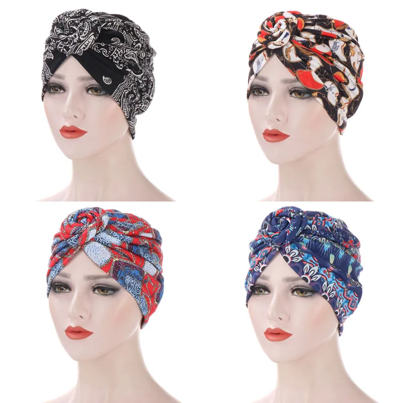 Muslim Women Turban African Pattern Knot Headwrap Fashion Warm Bandana Hats