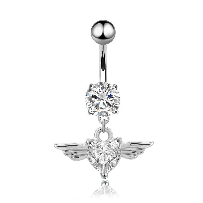 1 Stück Modischer Kristall-Nabelpiercing aus Edelstahl mit Blumenanhänger, Bauchnabelringe, Bauchpiercing, Körperschmuck für Frauen – Detail 5