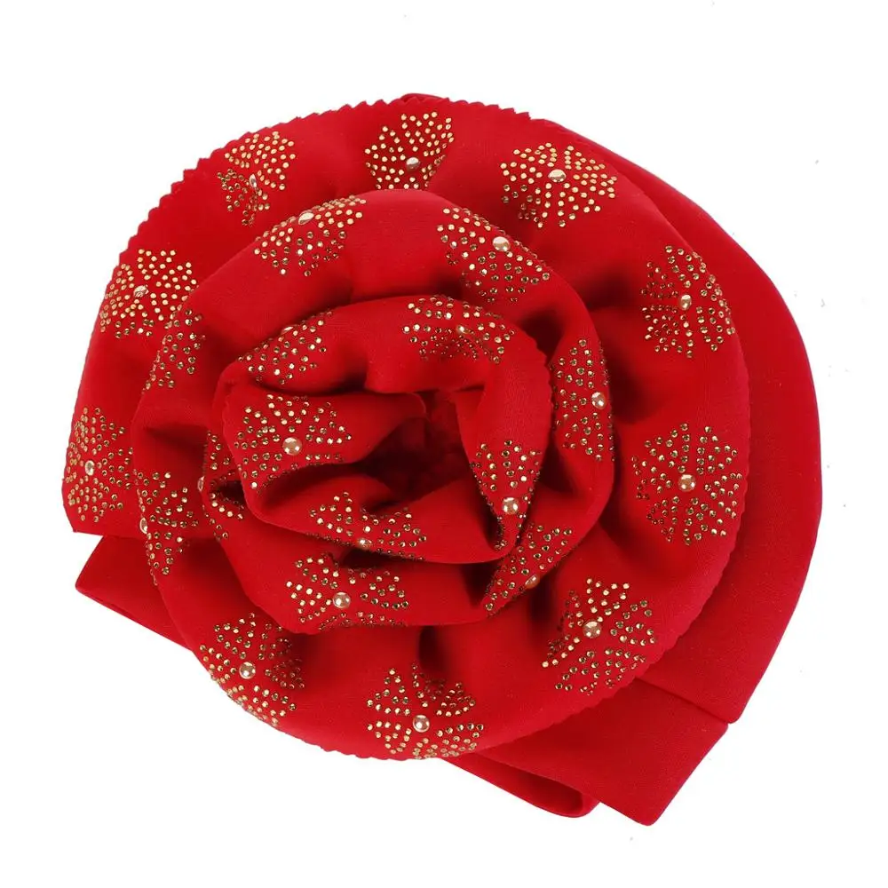 Grote Bloem Tulband Caps Voor Vrouwen Diamanten Hoofddoek Mutsen Moslim Hoofd Wraps Vrouwelijke Party Hoofddeksels Afrikaanse Headtie