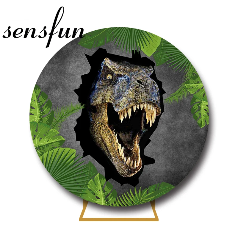 Sensfun Jurassic Park Dinosaur Party Round Backdrop Cover Boys Baby Shower Birthday Party Circle Photography Background Custom