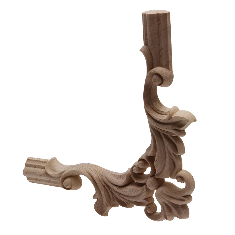 Wood Decal Wood Applique Wood Carving Lines Unpainted Modern Long Flower Leaves Wooden Corner Window Doors Furniture Decoration