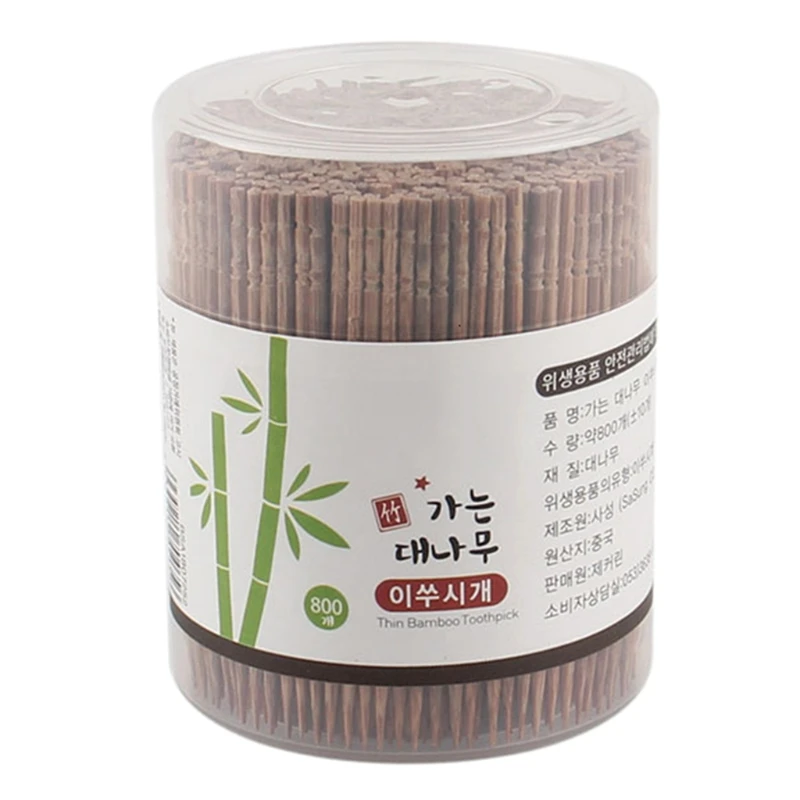 Palillos de dientes de madera carbonizada desechables, palillos de cóctel puntiagudos de un solo cabezal con dispensador, pinchos de Limpieza de dientes, 800 Uds.