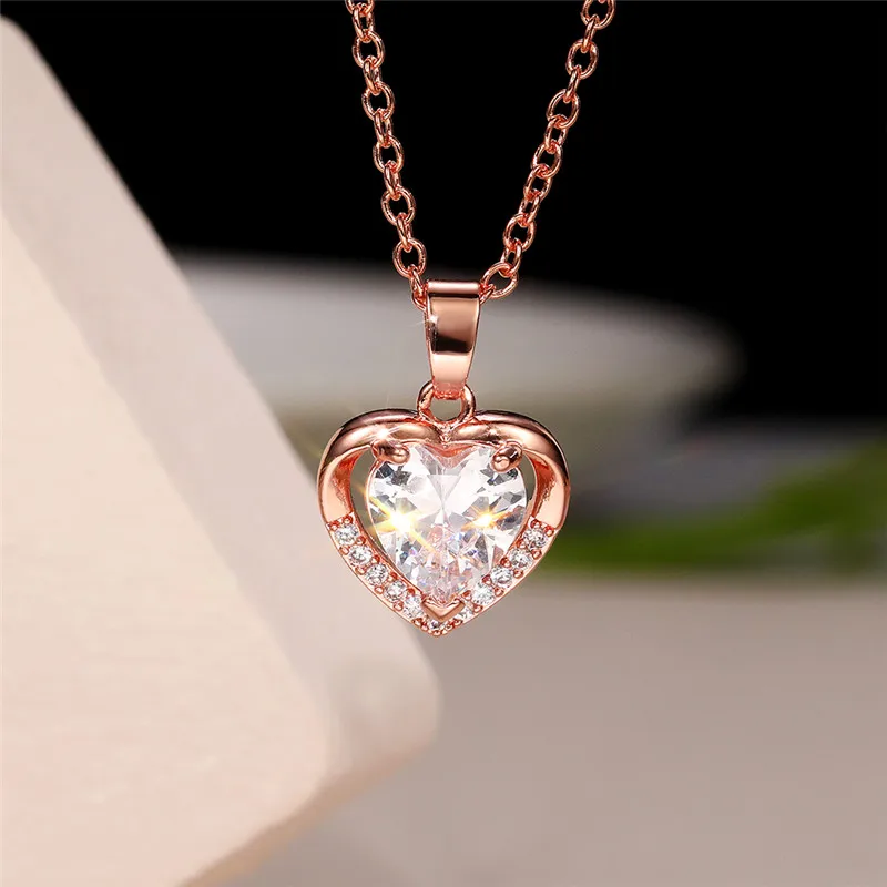 Huitan Classic Heart Shaped Pendant Necklace with Love Cubic Zirconia Silver Color/Rose Gold Color Necklace Jewelry for Women