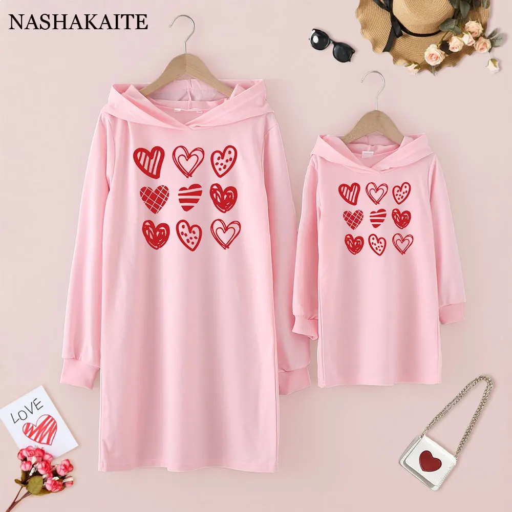 Valentine's Day Mother kids Family Look Mom and Daughter Dress Love Print Dress For Mommy and Daughter Family Matching Clothes