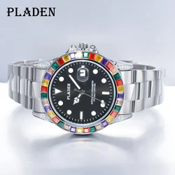 PLADEN Brand Casual Watch Men Latest Diamond Bezel Quartz Watch Classic Luxurious Automatic Date Clock Dive relogio masculino