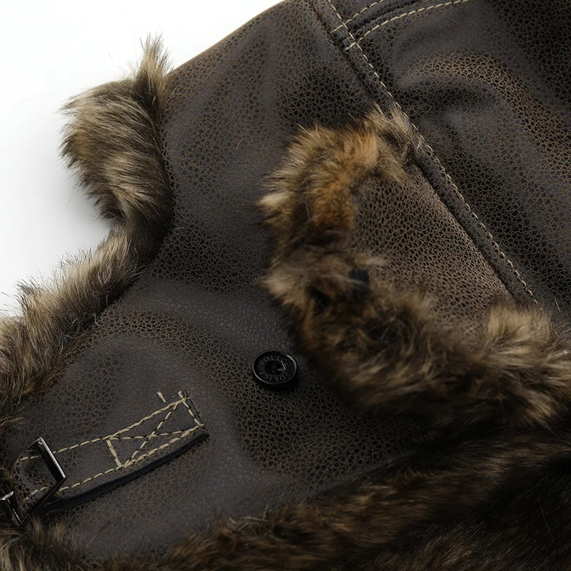 Hot Bomber Hats Winter Men Warm Russian Ushanka Hat with Ear Flap Pu Leather Fur Trapper Cap Earflap