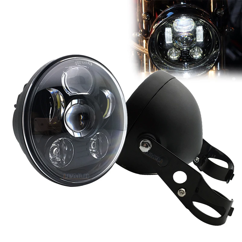 

5.75 inch LED Headlight 5 3/4" Housing Bucket Bracket Ring For Dyna Sportster Softail moto Headlamp.