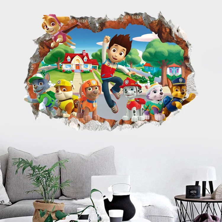 Disney 3D Cartoon Pawed Wall Stickers For Kids Rooms Living Room Boys Girls Children Bedroom DIY Home Decor Patroling Car