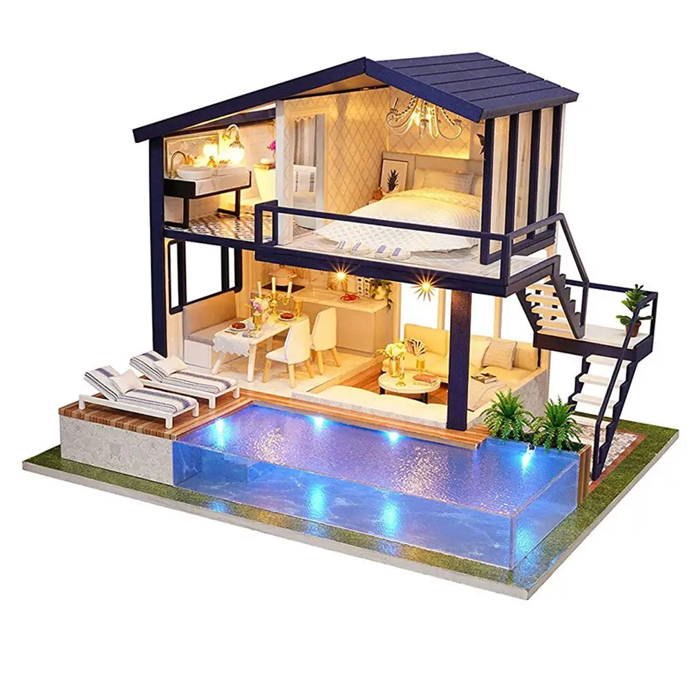 

DIY Model Doll House Casa Miniature Dollhouse with Furnitures LED 3D Wooden House Toys For Children Gift Handmade Crafts