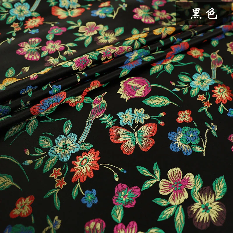 Satin fabric brocade jacquard fabrics flower pattern clothing material for sewing cheongsam and kimono