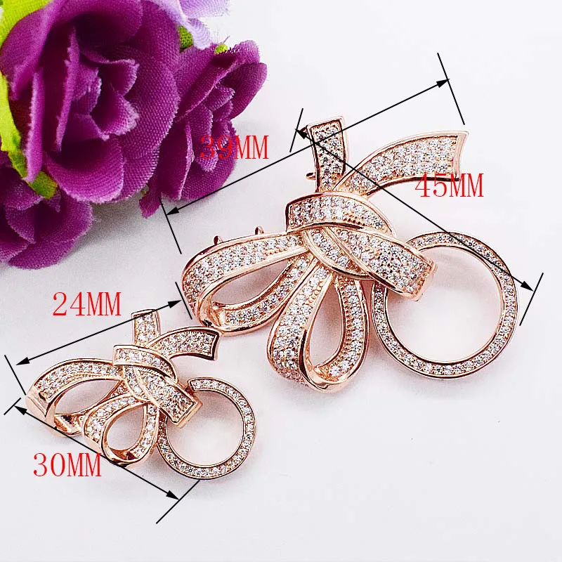 Bling CZ Silver Plated Bowknot Shape Clasp For DIY Bracelet Necklace Hidden Bow Buckle Multilayer Chain Strand Connector 2Sizes
