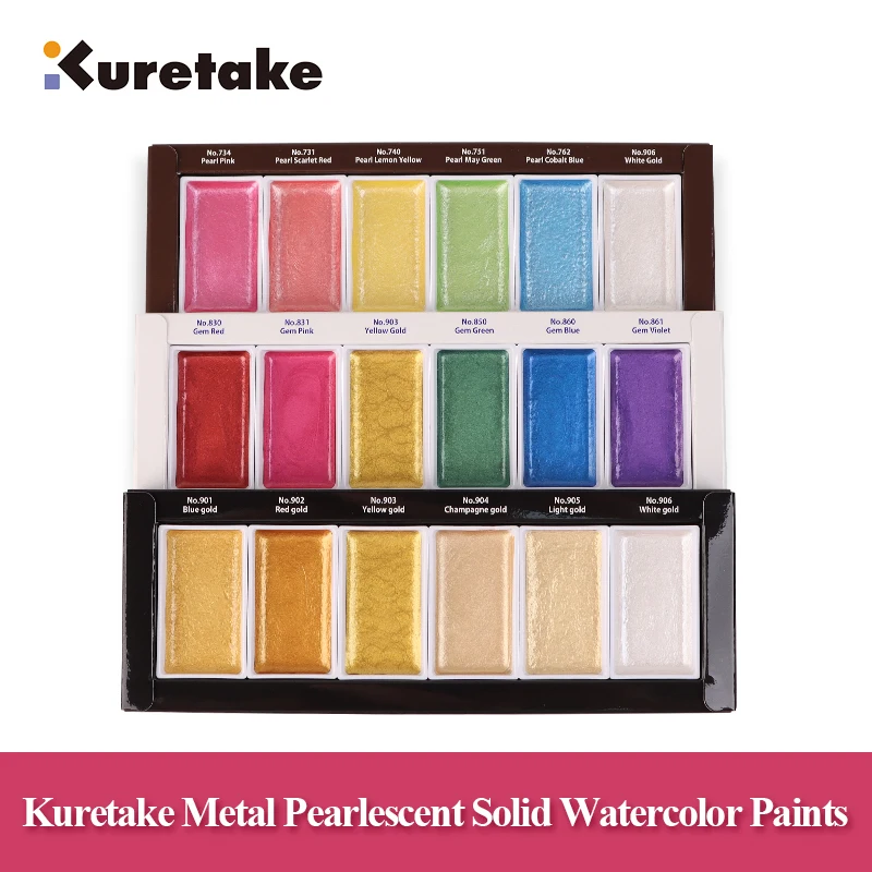 Kuretake gansai cursor estrelado/pérola/gema tintas de aquarela sólidas 6 cores desenho metálico pérola tinta de cor de água MC20GC-6V