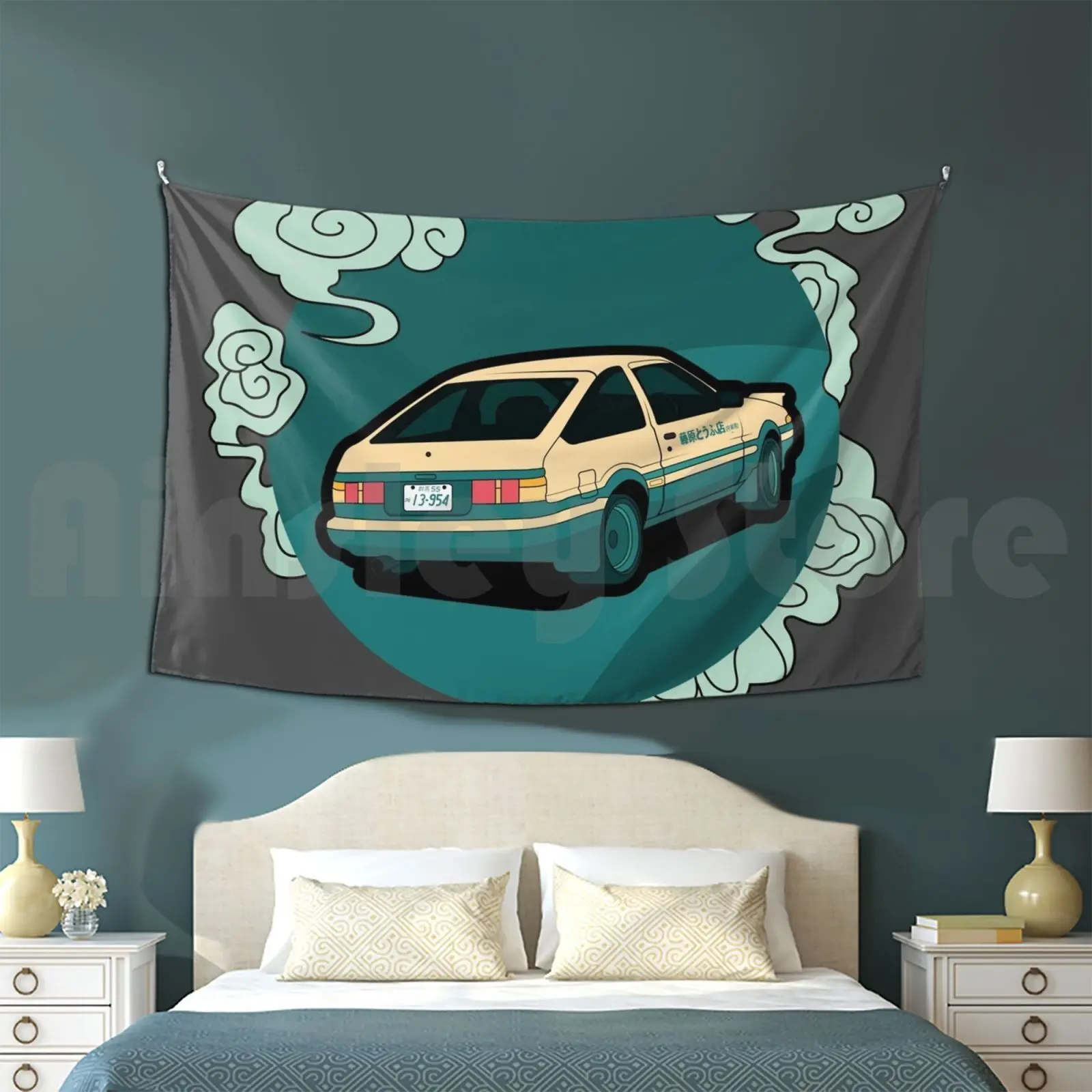 Initial D – Hachiroku Design Tapestry Background Wall Hanging Hachiroku Initial D Initial Japan Japanese Panda