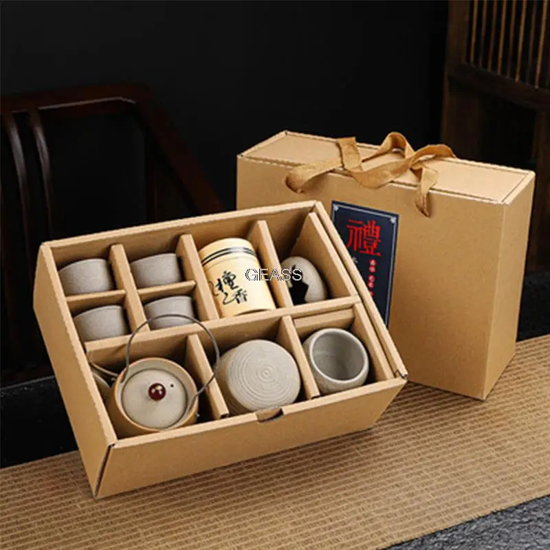 Chinese Stoneware Tea Set Gift Box Set Ceramic Travel Kung Fu Tea Set Incense Road Gifts Household Handle Pot Tea Set