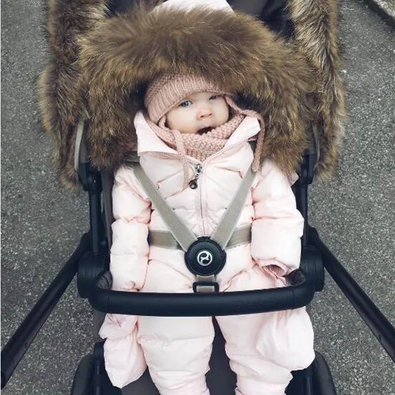 Baby Jumpsuits Boys Girls Winter Overalls Baby Rompers Duck Down Jumpsuit Fur collar Children Outerwear Kids Snowsuit