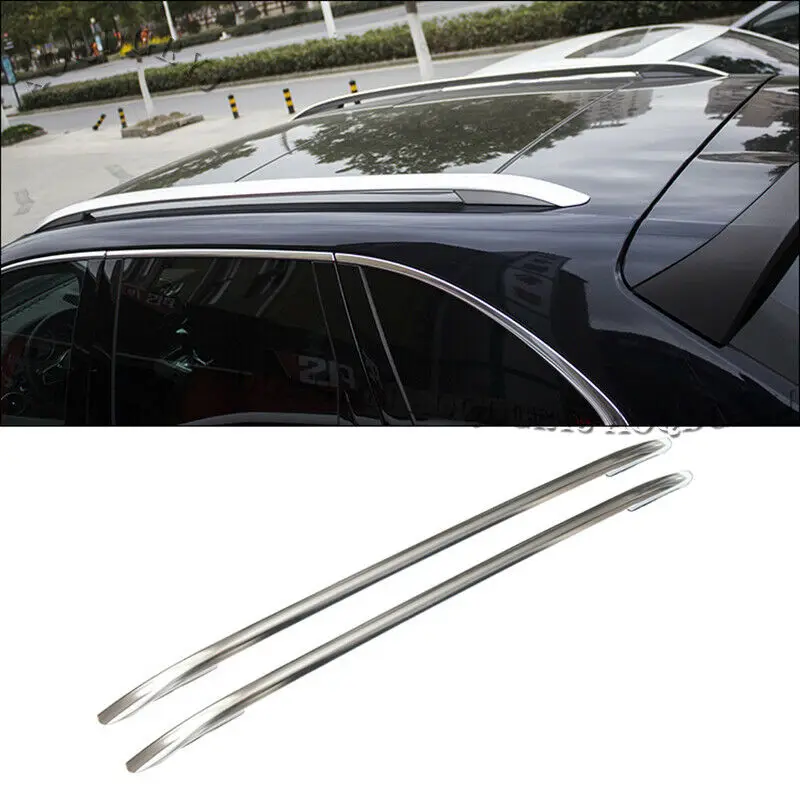 For Porsche Cayenne 2011-2017 Shiny Silver Roof Rails Baggage Luggage Rack Moulding Cover Trim 2Pcs Car Accessories