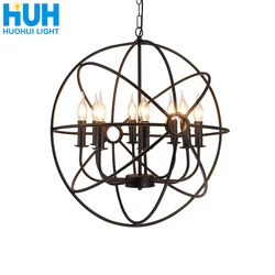loft retro wrought iron creative globe personality chandelier cafe bar restaurant art antique American chandelier