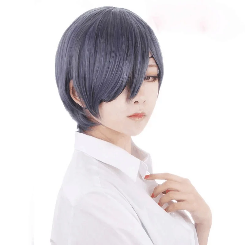 Anime Black Butler Kuroshitsuji Ciel Phantomhive Wigs Grey Blue Heat Resistant Synthetic Hair Cosplay Wig + Black Eyepatch