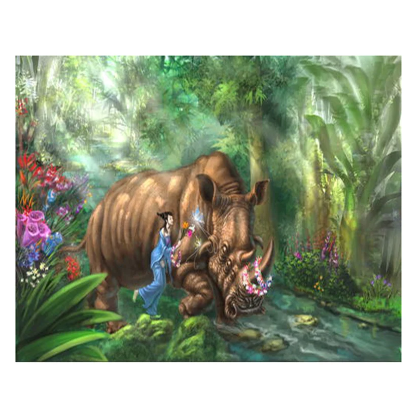 5D DIY Square/Round Diamond Painting Rhinoceros Girl Flower Cross Stitch Diamond Embroidery Pattern Rhinestone Home Decor BM048