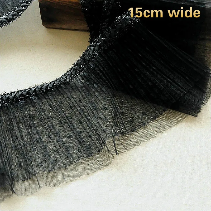 Nice Black Double-layer Jacquard Pleated Tulle Lace Fabric DIY Ladies Clothes Dress Leader Skirt Lengthening Sewing Accessories