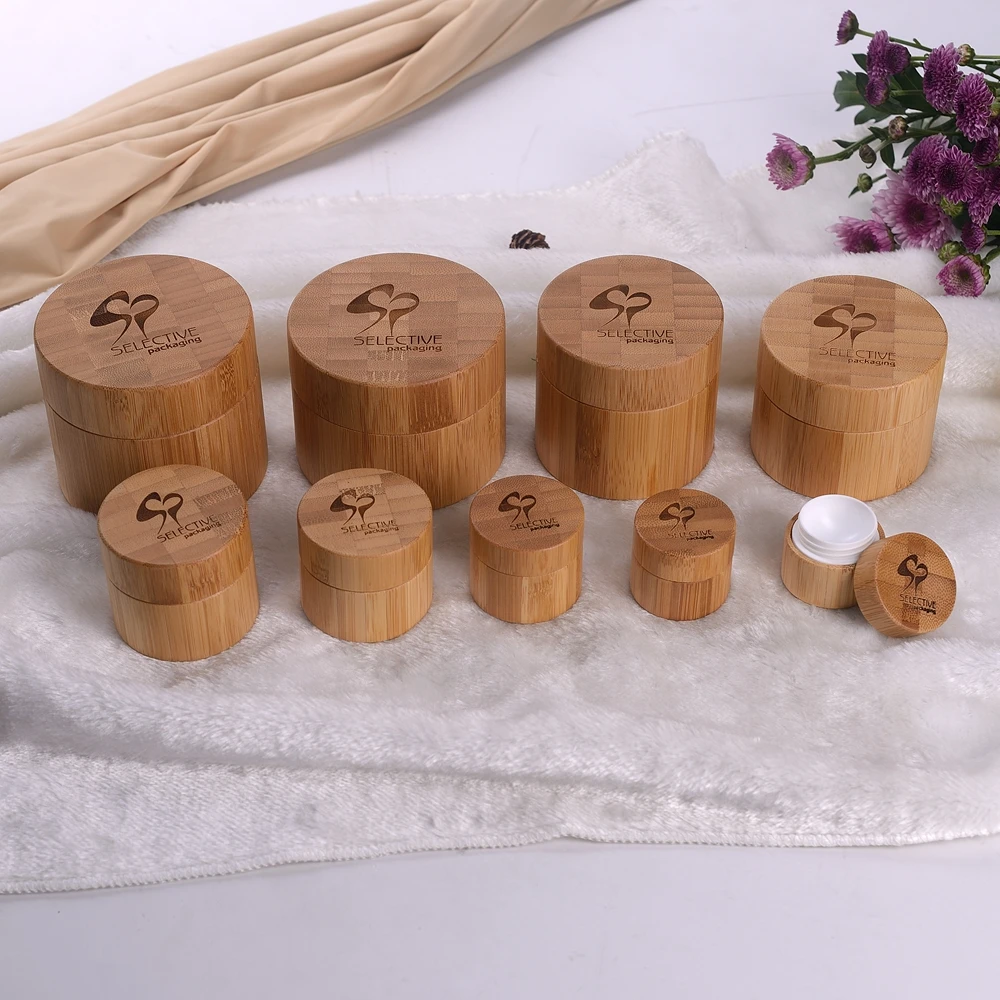 

Bamboo natural 10g 30g 50g 100g 150g 200g250g plastic bamboo jar eye cream container engraved bamboo lid craft jar with PP inner