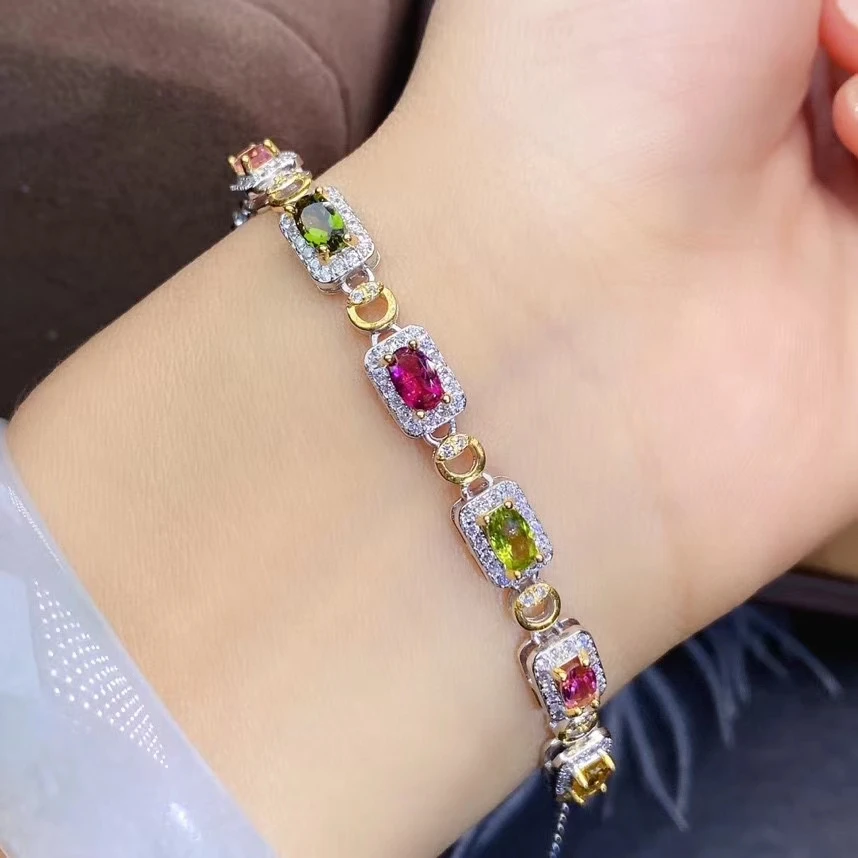 KJJEAXCMY Fine Jewelry 925 Sterling Silver inlaid gemstone tourmaline luxury women hand bracelet support test with box