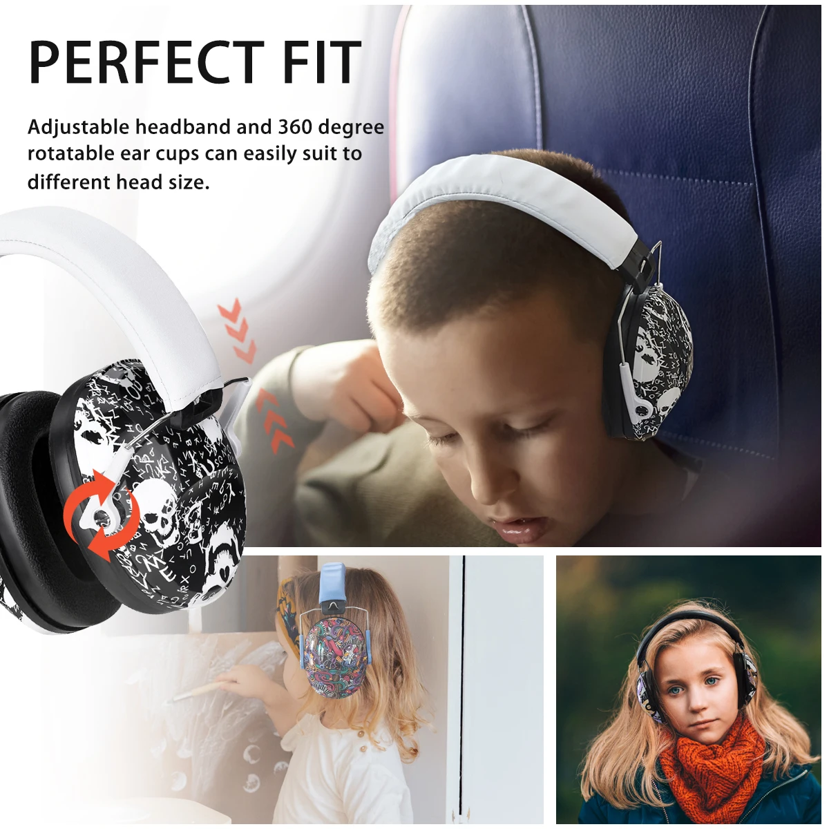 ZOHAN Kids Ear Protection Safety Ear Muffs Childrens Earmuffs Hearing Protectors Adjustable NRR 25dB Noise Reduction Earmuff