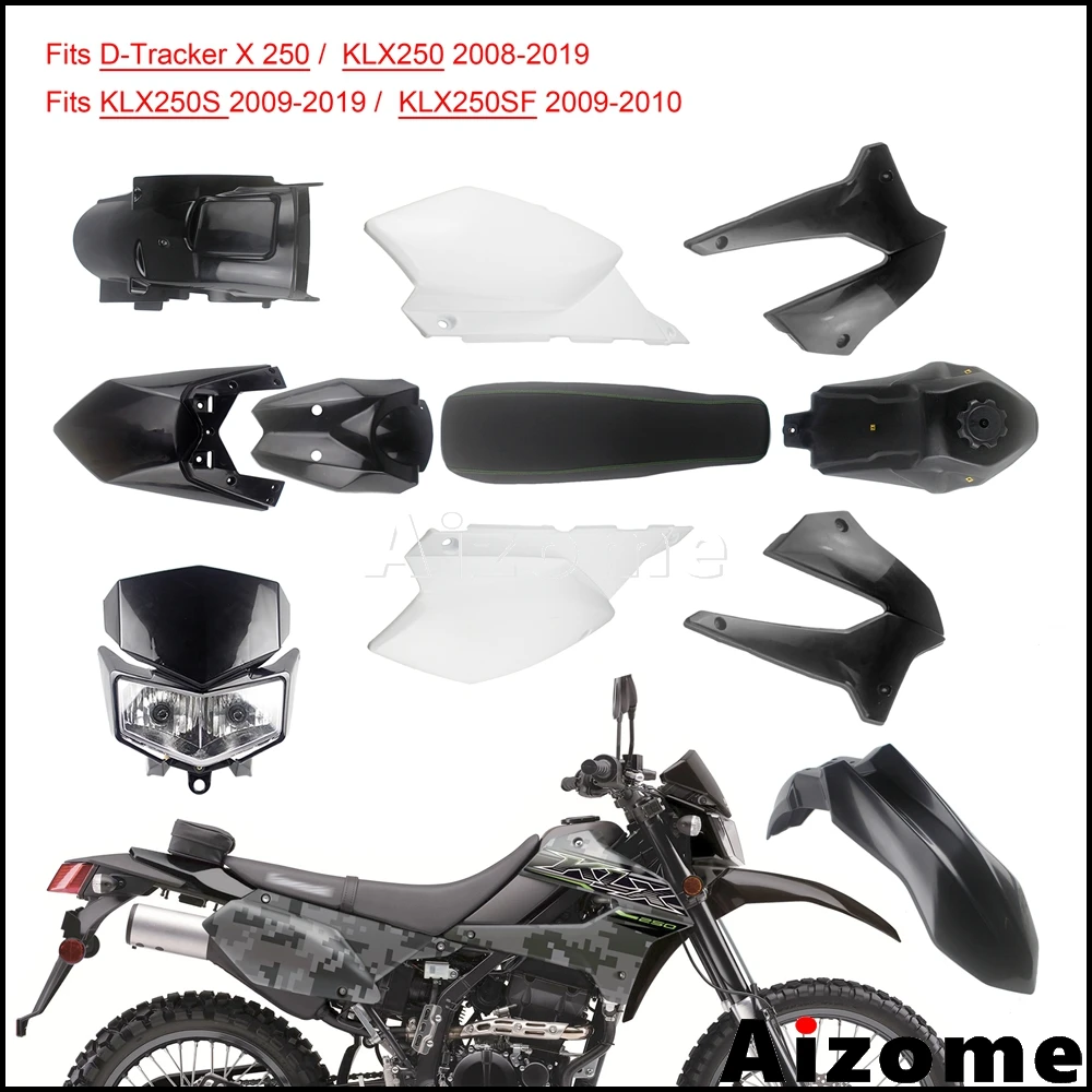 Full Plastic Fairing Kit For Kawasaki D-Tracker X KLX250 SF KLX250S w/Enduro Motocross Headlight/Outer Shell/Fuel Tank/Rear Seat