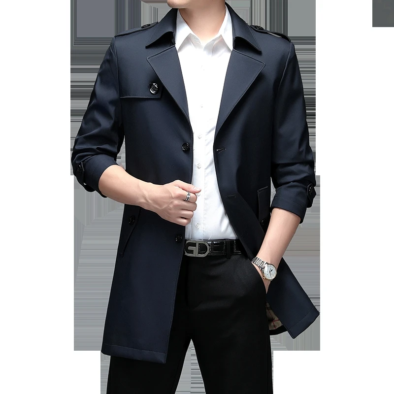 

Men Trench Coats Autumn Solid Color Men Korean Version Jacket Single Breasted Formal Long Trench Coat Male Plus Size 7XL