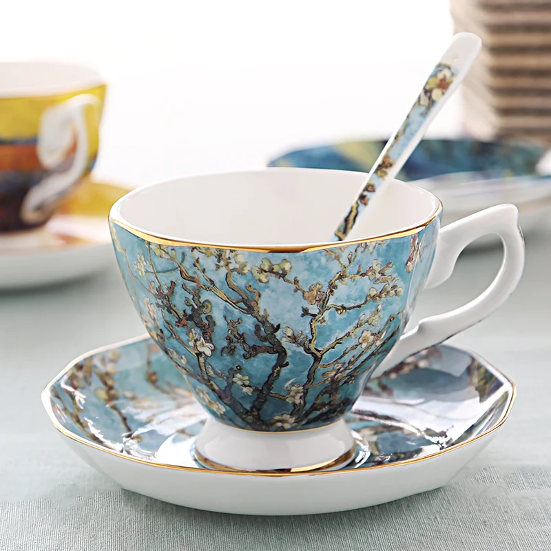 High Quality Bone China Van Gogh Paintings 200ml Coffee Cups and Saucers