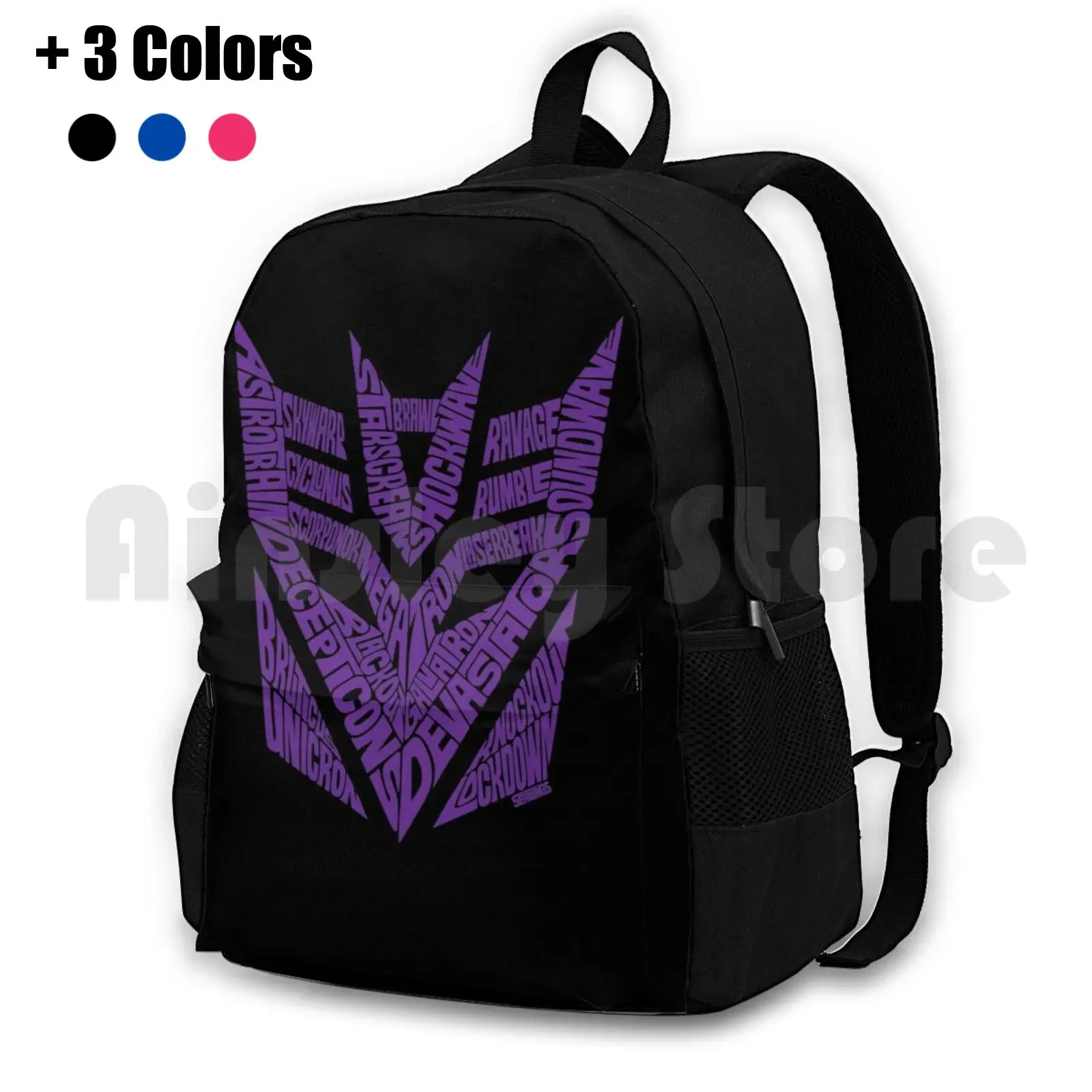 Decepticons Purple Outdoor Hiking Backpack Waterproof Camping Travel Autobots Decepticons Comics Typography Seanings Movie Show