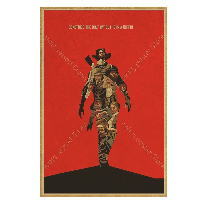 Red Dead Redemption 2 Game Poster Home Decor 40x60cm Retro Big KraftpaperStyle Wall Posters Vintage Internet Cafe Bar Decoration