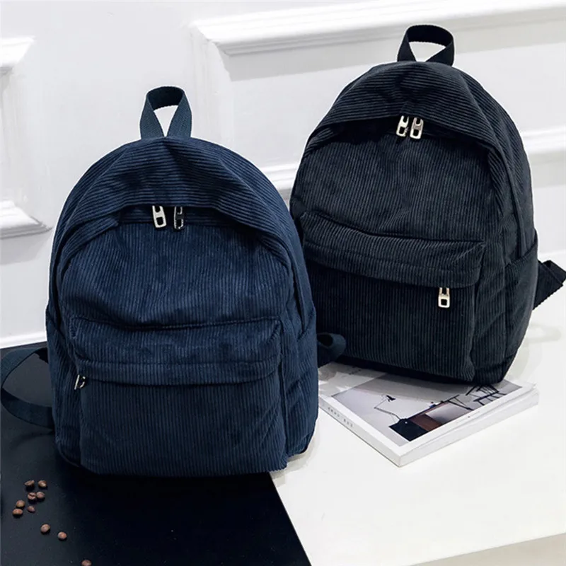 Corduroy Backpack Fashion Women Bookbags Pure Color Shoulder Bag Teenger Girl Travel Bags Female Mochila Striped Rucksack