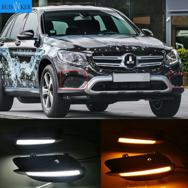 

2Pcs LED DRL Daytime Running Lights Front Fog Light Lamp For Mercedes Benz GLC X205 2015 2016 daylight car styling