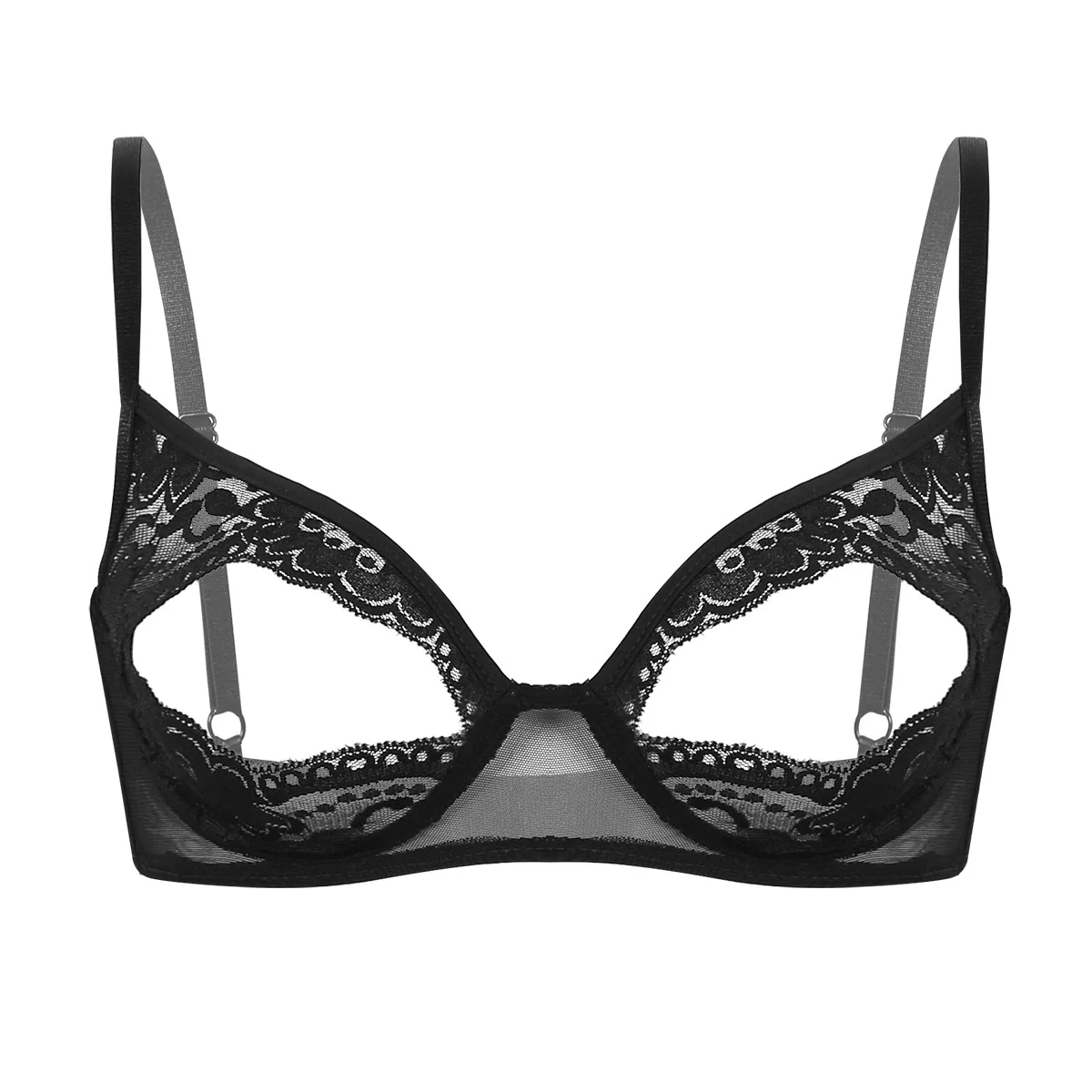 

Womens Full Lace Open Cups Bra Lingerie Exotic See-through Exposed Nipples Push-up Triangle Bralette Nightwear Sleepwear