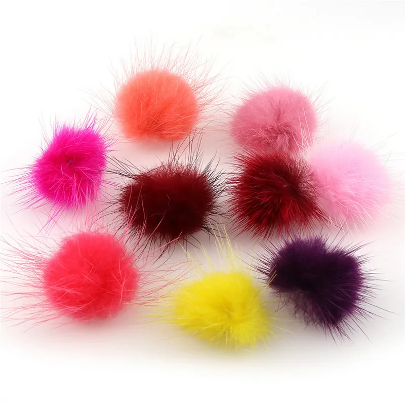 10pc 25mm Diy Pompon imitacja norki futrzaste kulki pompony na brelok do kluczy z obręczą buty kapelusze puszyste Pom Pom Diy rzemiosło akcesoria materiał