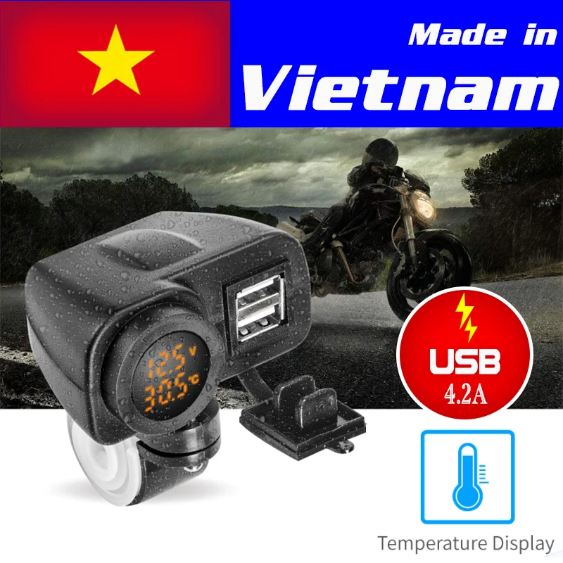 Usb Charger Motorcycle handlebar installation 4.2 A Voltage Temperature Display Cable Switch On/Off Waterproof Dual Usb 12V 24V