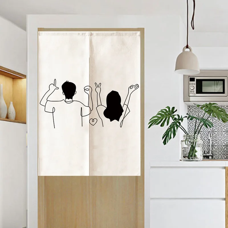 

Entrance Door Curtain Polyester Half Screen Hanging Doorway Curtain for Bathroom Sushi Kitchen Restaurant Home Decoration