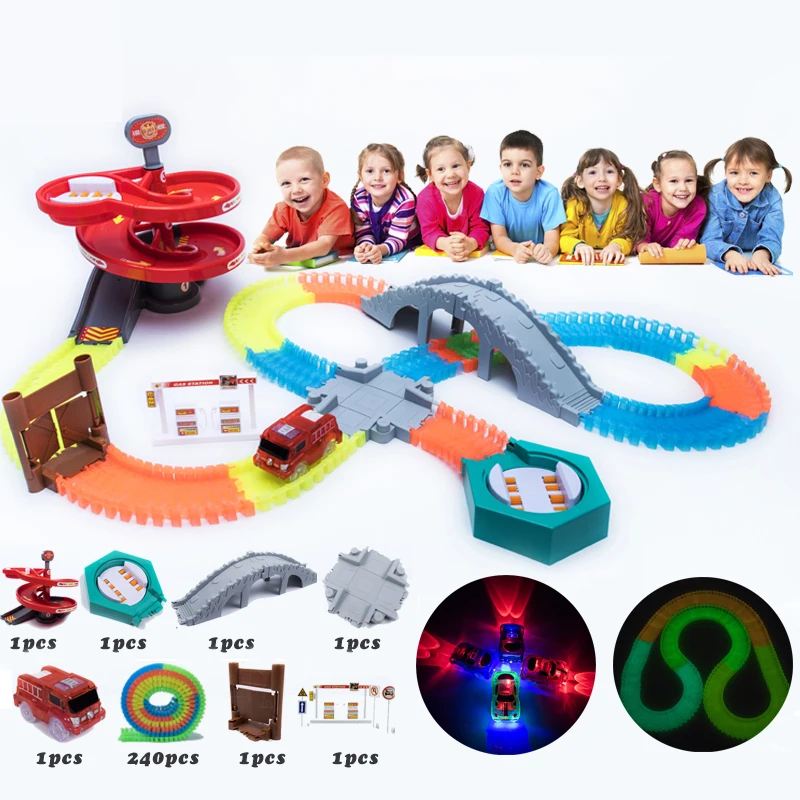 

Newest 240pcs/set Magical Glowing Race Track Turn Table Race Tracks Bend Flex DIY Plastic Track Girls Boys Gift Toy For Children