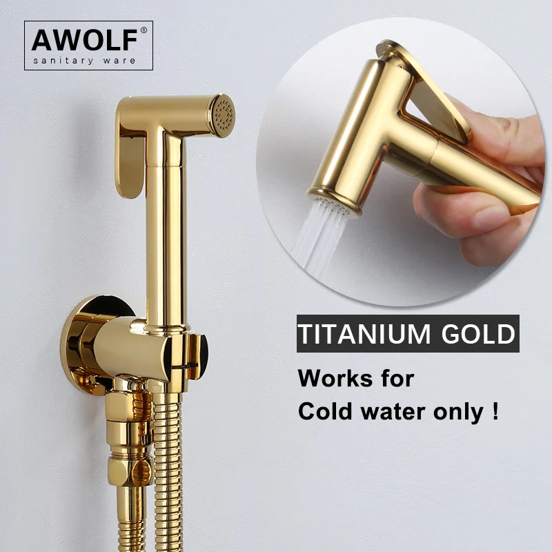 Shiny Titanium Gold Handheld Toilet Bidet Sprayer Solid Brass Polishing Bathroom Shattaf Douche kit Shower Bidet Faucet AP2277