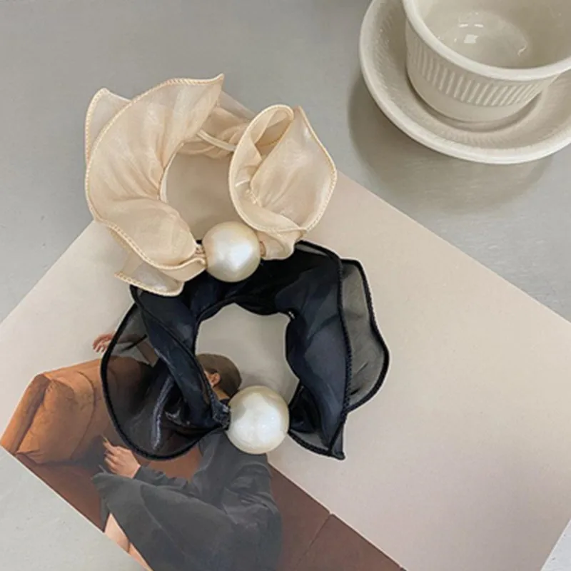 Ikat Rambut Mutiara Besar Aksesoris Rambut Korea Solid Ikat Rambut Jaring Elastis Kuncir Kuda-Tali Rambut Ikat Kepala Kasual