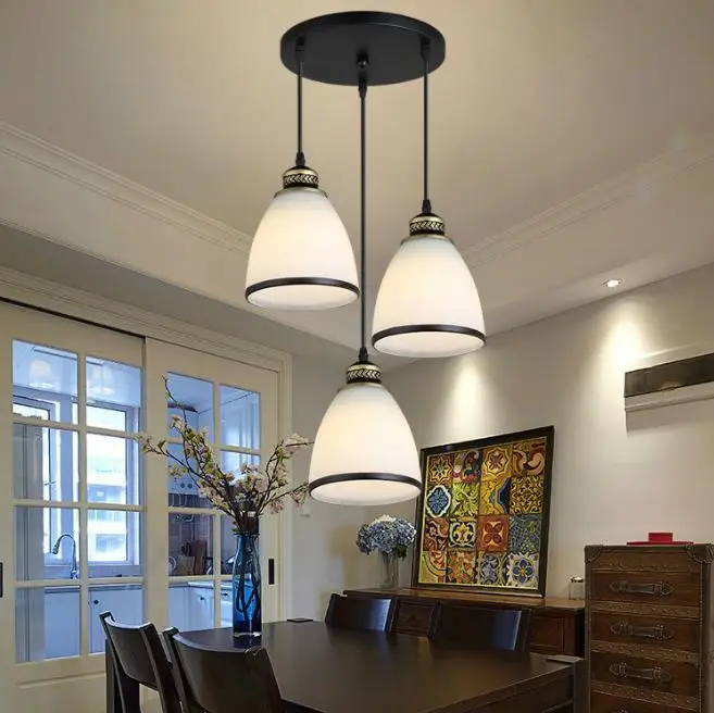 Glass chandelier three head bar lamp modern simple restaurant project retro dining Chandelier