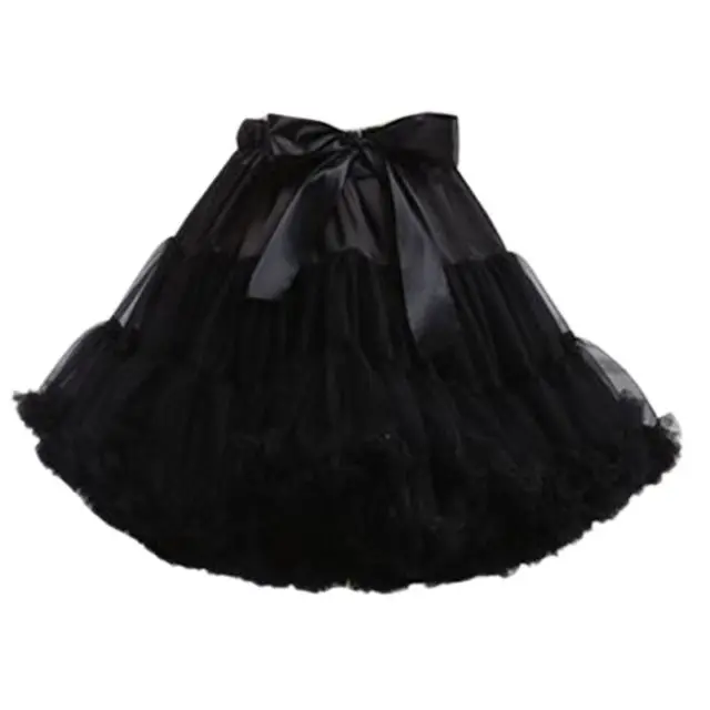 Women Lolita Cosplay Petticoat A-Line Puffy Tutu Skirt Layered Tulle Ballet Dance Pettiskirts Big Bowknot Underskirt