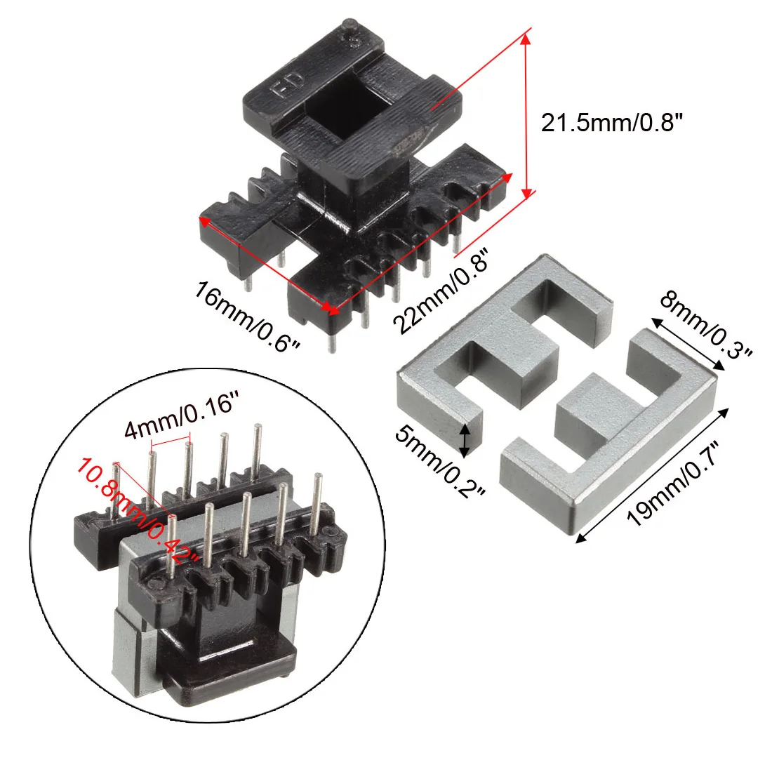 UXCELL 10Set EE19 5 with 5pin Transformer Bobbin PC40 Ferrite Core Vertical 20 Ferrite Halves and 10 Bobbin for Color TV Monitor