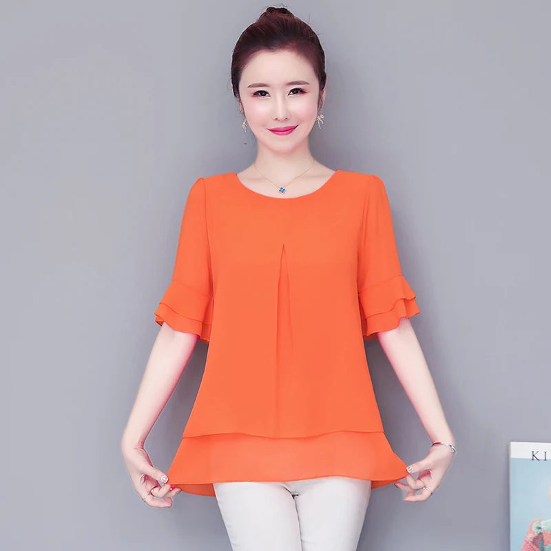 Summer Women Blouse Loose Shirt O-Neck Chiffon Female Short Sleeve Blouse Plus Size 5XL Shirts women tops and blouses Top NS4602