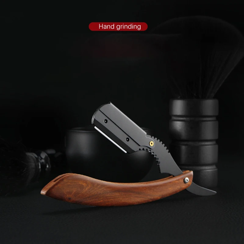 Madeira borda reta barbeiro navalha de corte barba sobrancelha ferramenta de barbear manual depilação navalha cabeleireiro aparar presente para homem