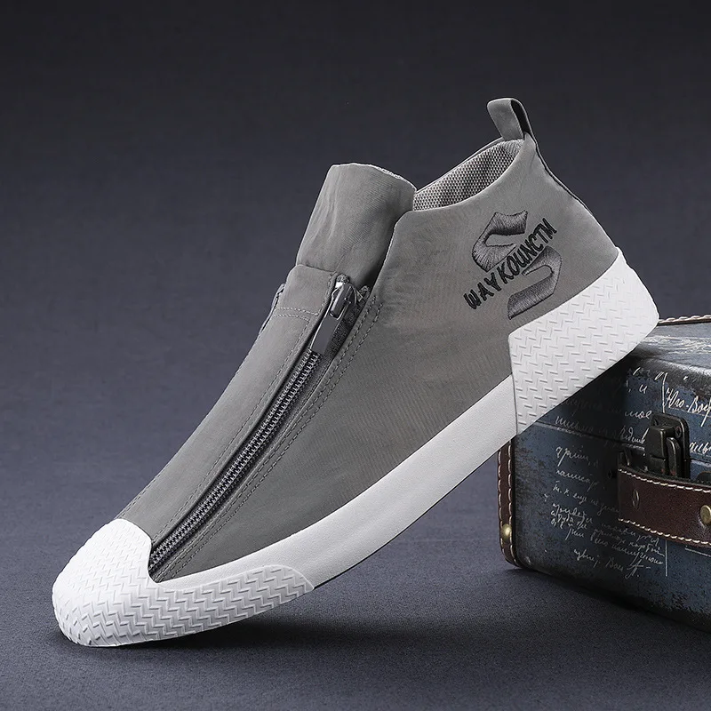 Men Canvas Hip-top Sneakers Fashion Double-row Zipper Design Casual Flats Shoes Casual Men Breathable Sneakers Zapatillas